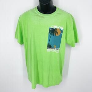 Stussy Sunset Palm Tree Hail Di Emperor King of Kings Green T-Shirt NEW Men Sz M